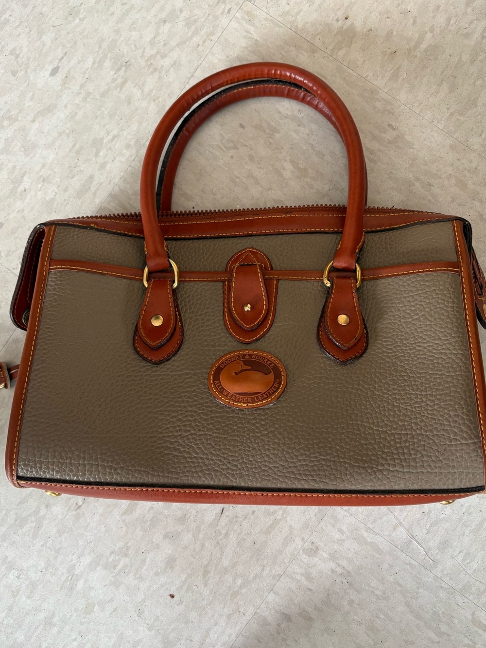 Dooney & Bourke Two-Tone Pebbled Satchel in Taupe and Brown Leather